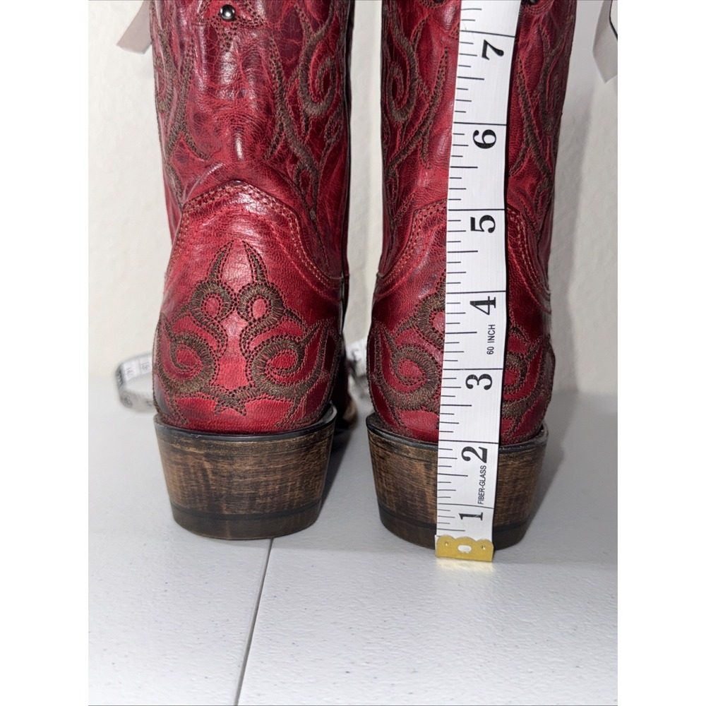 Lucchese Womens Red Burnished Mad Dog Goat Leather Cowboy Boots 8 Studded 🤠 - Picture 12 of 16